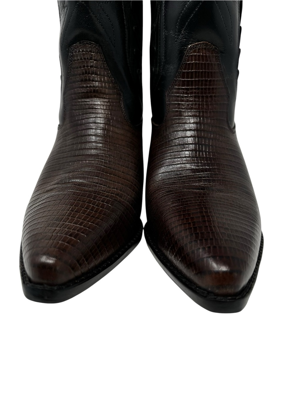 Hunt Club Two-Tone Black Shaft with Brown Textured Foot Cowboy Boots - Picture 4 of 8